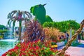 The small pond with fountain, Miracle Garden, Dubai, UAE Royalty Free Stock Photo