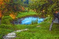 A small pond on home site and steps