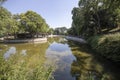 Small pond in Istanbul star park. There are gazebos and cafes around Royalty Free Stock Photo