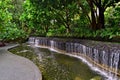 Small pond with water cascade in the Singapore botanic garden