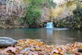 Small pond and waterfall in the abandoned village of Drave , Portugal