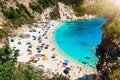 The small and popular Agiofili Beach on the Greek island of Lefkada Royalty Free Stock Photo