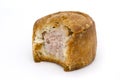Small pork pie with bite taken Royalty Free Stock Photo