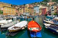 Small port with boats in Camogli, Italy.