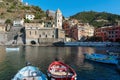 Small port with color fishing boats at Vernazza town, Cinque Terre, Italy Royalty Free Stock Photo