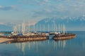 Small port with many boats on sunset