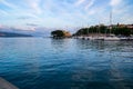 Small port on the mediterranean sea in an Italian village with docked sail boats on a sunny summer day Royalty Free Stock Photo