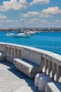 Small port of Santa Maria di Leuca, southern Italy. Apulia Italian region. Balcony with sea view and some boat Royalty Free Stock Photo