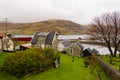 Small port town with cemetery, Vestmanna, Faroe Islands