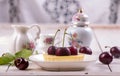 Small portion chessecake decorated with sweet cherries Royalty Free Stock Photo