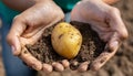 A small potato between two hands