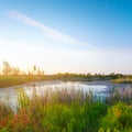 Small prairie lake at the sunset Royalty Free Stock Photo