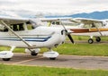 Small private Cessna 172 SP Aircraft parked at the small Venegono airport, Italy Royalty Free Stock Photo