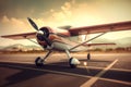 Small private airplane on runway ready for take off. Generative AI