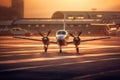 Small private airplane on runway ready for take off. Generative AI