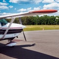 Small private plane in airport ready to take off Royalty Free Stock Photo
