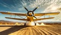 Small Private Propeller Airplane Taking off in a Desert Area - Generative Ai Royalty Free Stock Photo