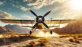 Small Private Propeller Airplane Taking off in a Desert Area - Generative Ai Royalty Free Stock Photo