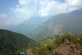 Small propeller airplane flying from TenzingÃ¢â¬âHillary Airport in Lukla Nepal Royalty Free Stock Photo