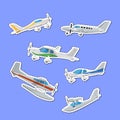 Small propeller airplanes isolated labels