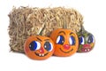 Small Pumpkins and a Bale of Hay Royalty Free Stock Photo