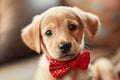 Small Puppy Wearing Red Bow Tie. Generative AI