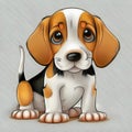 A small puppy painted beagle with sad eyes close-up.