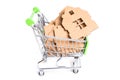 Small push trolley with house parts on white Royalty Free Stock Photo