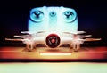 Small Quadrocopter drone robot studio work white Royalty Free Stock Photo