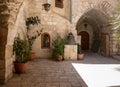 Small quiet courtyard in Christian quarters in the old city of Jerusalem, Israel