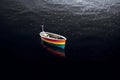Small Rainbow Colored Boat on a vast Dark Colorless Ocean (Generative AI)