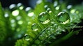 Small raindrops fall on the green leaves of ferns Royalty Free Stock Photo