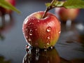 Small raindrops on the surface of fresh apples