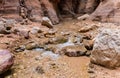 A small rapids along a shallow stream at start of Wadi Numeira hiking trail in Jordan