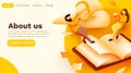 Small reading people flying above book. Education concept. School or university students. Website template