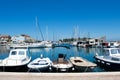 Small recreational motor boats in marina Royalty Free Stock Photo