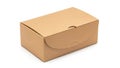 A small rectangular brown cardboard box with a curved tuck-in flap closure on a white background isolated on white background Royalty Free Stock Photo