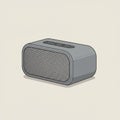 A small, rectangular, gray speaker with rounded edges. The front has a perforated grille
