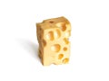 Small, rectangular piece of Dutch Maasdam cheese, with large holes Royalty Free Stock Photo