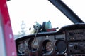 Small red airplane pilot`s cabin on a sunny day Royalty Free Stock Photo