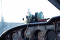 Small red airplane pilot`s cabin on a sunny day Royalty Free Stock Photo