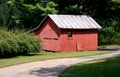 Small red barn and chicken coop Royalty Free Stock Photo