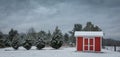 Small red barn on a winter day