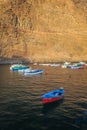 Small red and blue boat in La Gomera port Royalty Free Stock Photo