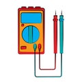 A small red blue electricity meter, tester, digital multimeter, for measuring AC, DC voltage, current, resistance, wiring