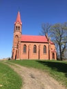 Red church on a hill in Strzepowo Poland Royalty Free Stock Photo