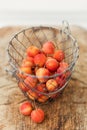 Small red crab apples in basket Royalty Free Stock Photo