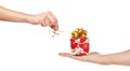 Small red gift in palm of hand Royalty Free Stock Photo