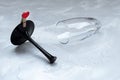 Small red heart and broken wine glass. Broken love, depression and hopelessness concept Royalty Free Stock Photo