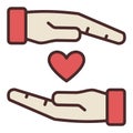 Small Red Heart in hands vector love colored icon or logo element Royalty Free Stock Photo